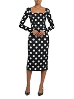 Polka Dot Square-Neck Sheath Midi-Dress