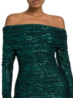 Sequined Off-the-Shoulder Column Gown