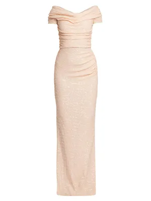 Sequined Draped Column Gown