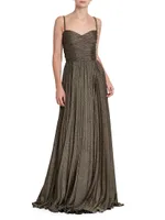 Metallic Ruched Pleated Gown