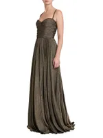 Metallic Ruched Pleated Gown