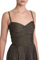 Metallic Ruched Pleated Gown