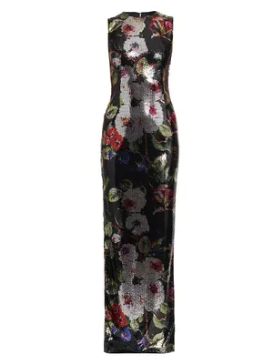 Sequined Floral Column Gown