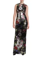 Sequined Floral Column Gown