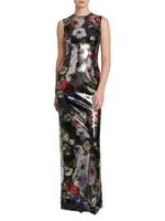 Sequined Floral Column Gown