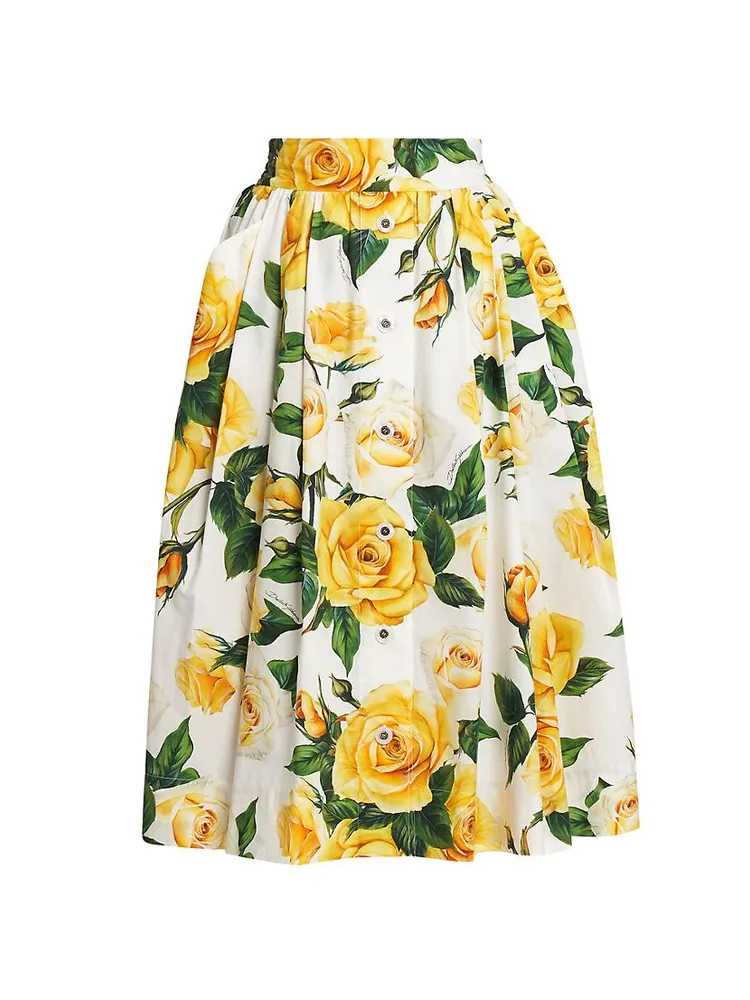 Rose Print Pleated Midi-Skirt