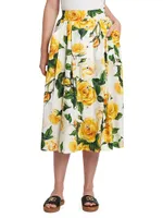 Rose Print Pleated Midi-Skirt