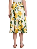 Rose Print Pleated Midi-Skirt