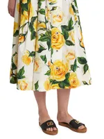 Rose Print Pleated Midi-Skirt