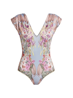 Eterna Lisette Gathered Floral Bodysuit