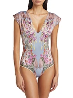 Eterna Lisette Gathered Floral Bodysuit