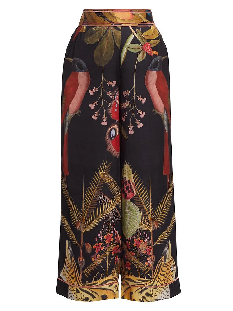 Tropical Satin Wide-Leg Palazzo Pants