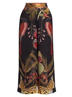 Tropical Satin Wide-Leg Palazzo Pants