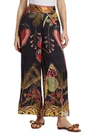 Tropical Satin Wide-Leg Palazzo Pants