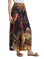 Tropical Satin Wide-Leg Palazzo Pants