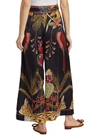 Tropical Satin Wide-Leg Palazzo Pants