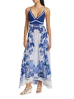 Eterna Star Printed Plunge Maxi Dress