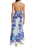 Eterna Star Printed Plunge Maxi Dress