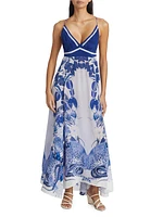 Eterna Star Printed Plunge Maxi Dress