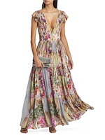 Eterna Mila Plunge Floral Maxi Dress