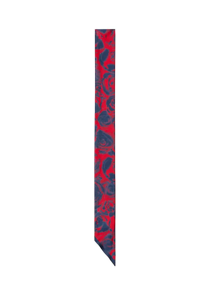Rose Print Silk Skinny Scarf