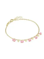 Kidea 18K Yellow Gold, 0.06 TCW Diamond & Enamel Orchid Charm Bracelet