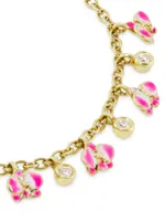 Kidea 18K Yellow Gold, 0.06 TCW Diamond & Enamel Orchid Charm Bracelet