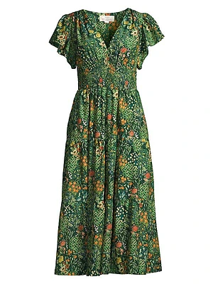 Kendall Floral Cotton-Silk Midi-Dress