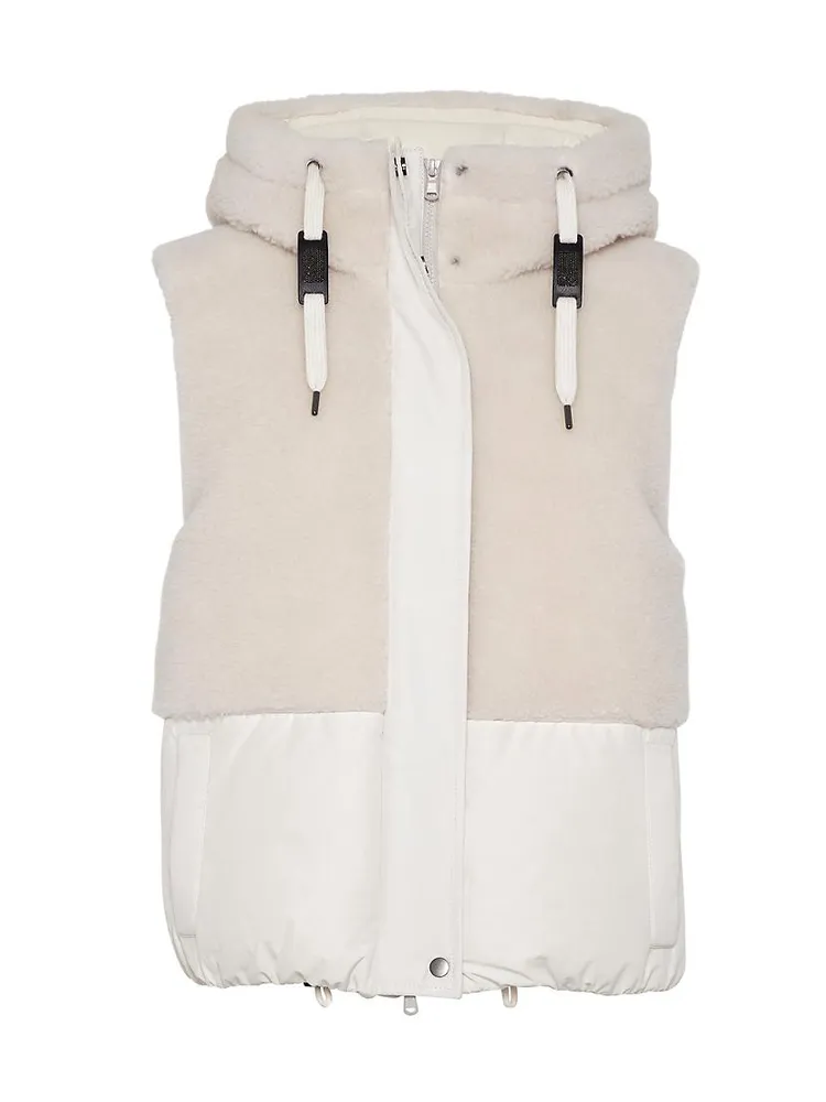 Virgin Wool And Cashmere Fleecy Panelled Down Vest With Hood Monili