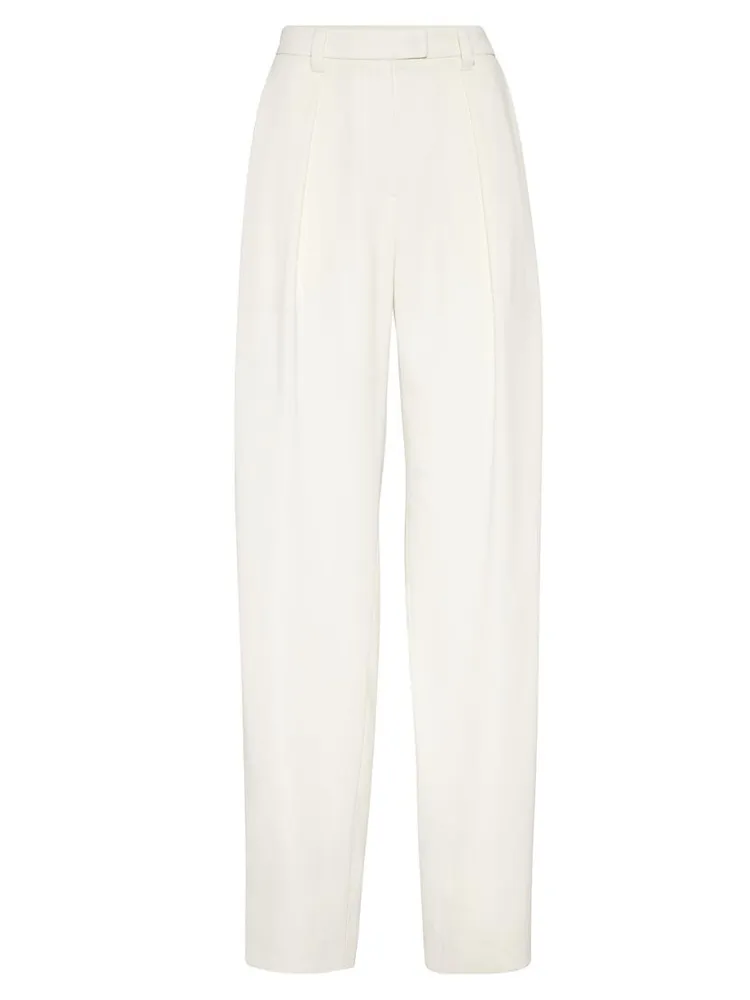 Viscose And Virgin Wool Gabardine Relaxed Slouchy Trousers With Monili
