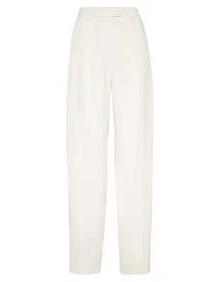 Viscose And Virgin Wool Gabardine Relaxed Slouchy Trousers With Monili