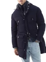 Bonded Nylon Long Down Coat With Detachable Hood