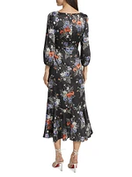 Walker Satin Floral Midi-Dress