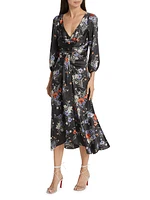 Walker Satin Floral Midi-Dress