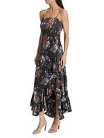 Penny Satin Floral Ruffled Midi-Dress