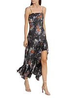 Penny Satin Floral Ruffled Midi-Dress