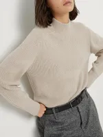 Cashmere English Rib Mock Neck Sweater With Monili