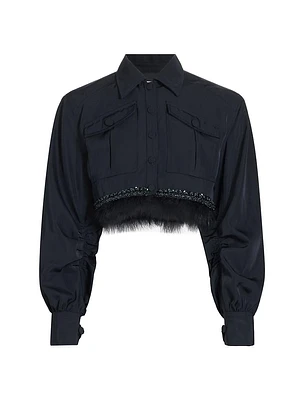 Suvi Faux-Feather-Trim Cropped Jacket