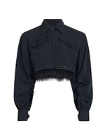 Suvi Faux-Feather-Trim Cropped Jacket