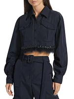 Suvi Faux-Feather-Trim Cropped Jacket