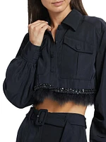 Suvi Faux-Feather-Trim Cropped Jacket