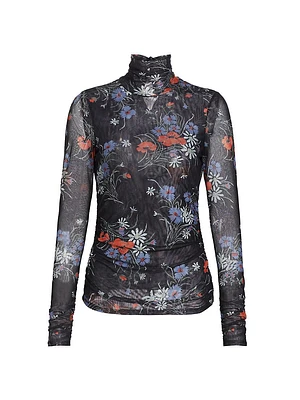 Mesh Floral Turtleneck Top