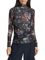 Mesh Floral Turtleneck Top