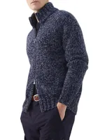 Virgin Wool, Cashmere And Silk Chiné Turtleneck Cardigan With Zipper Raglan Sleeves