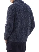 Virgin Wool, Cashmere And Silk Chiné Turtleneck Cardigan With Zipper Raglan Sleeves