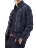 Virgin Wool, Cashmere And Silk Chiné Turtleneck Cardigan With Zipper Raglan Sleeves