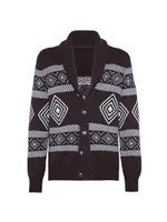 Ethnic Jacquard Cardigan Cashmere With Metal Buttons