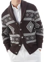 Ethnic Jacquard Cardigan Cashmere With Metal Buttons