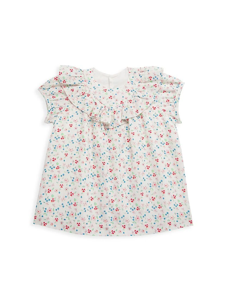 Baby Girl's & Little Floral Print Ruffle-Trim Top