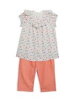 Baby Girl's & Little Floral Print Ruffle-Trim Top